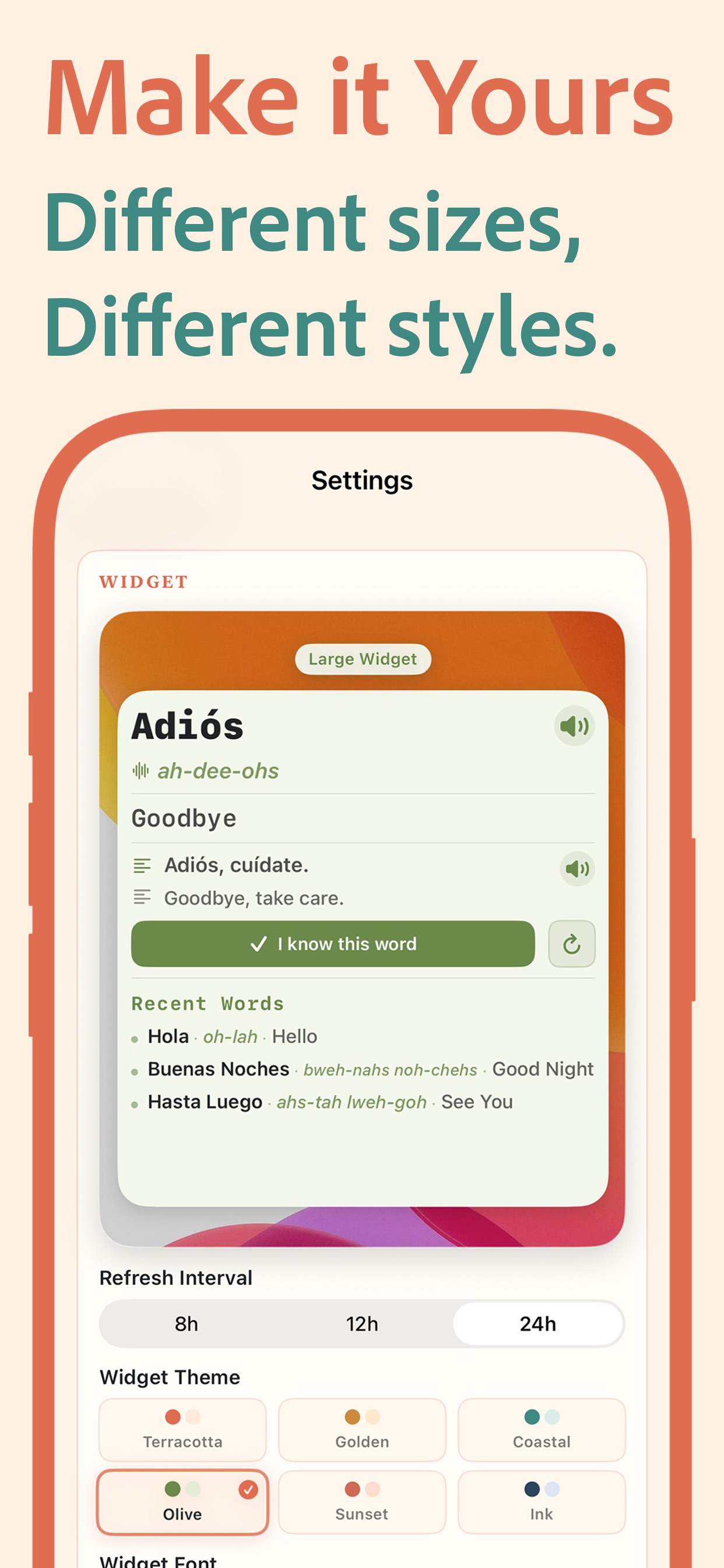 Vocabito daily reminder notification with Spanish word